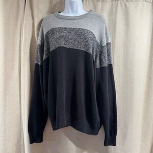 IZOD Mens XXL Sweater Color Block Crew‎ Neck Pullover Gray Black Knitwear